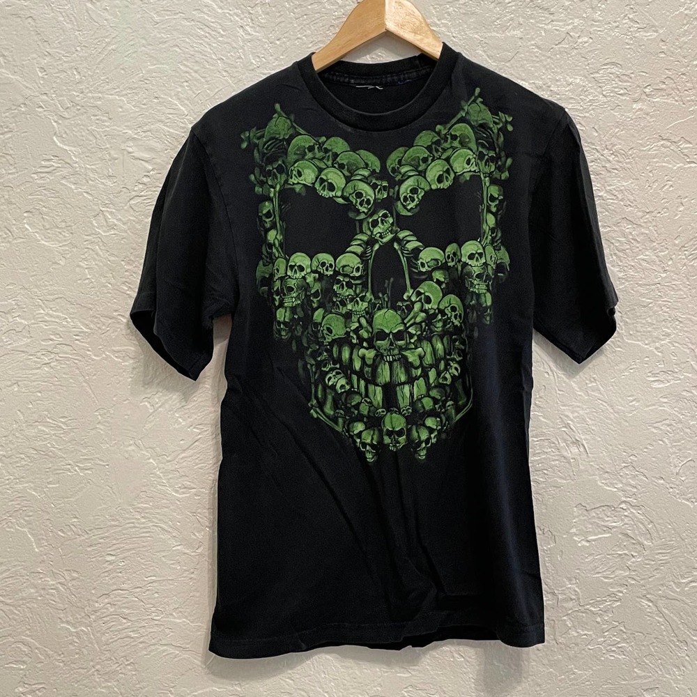Three 6 Mafia Style Green Skull Vintage Tee Size Medium